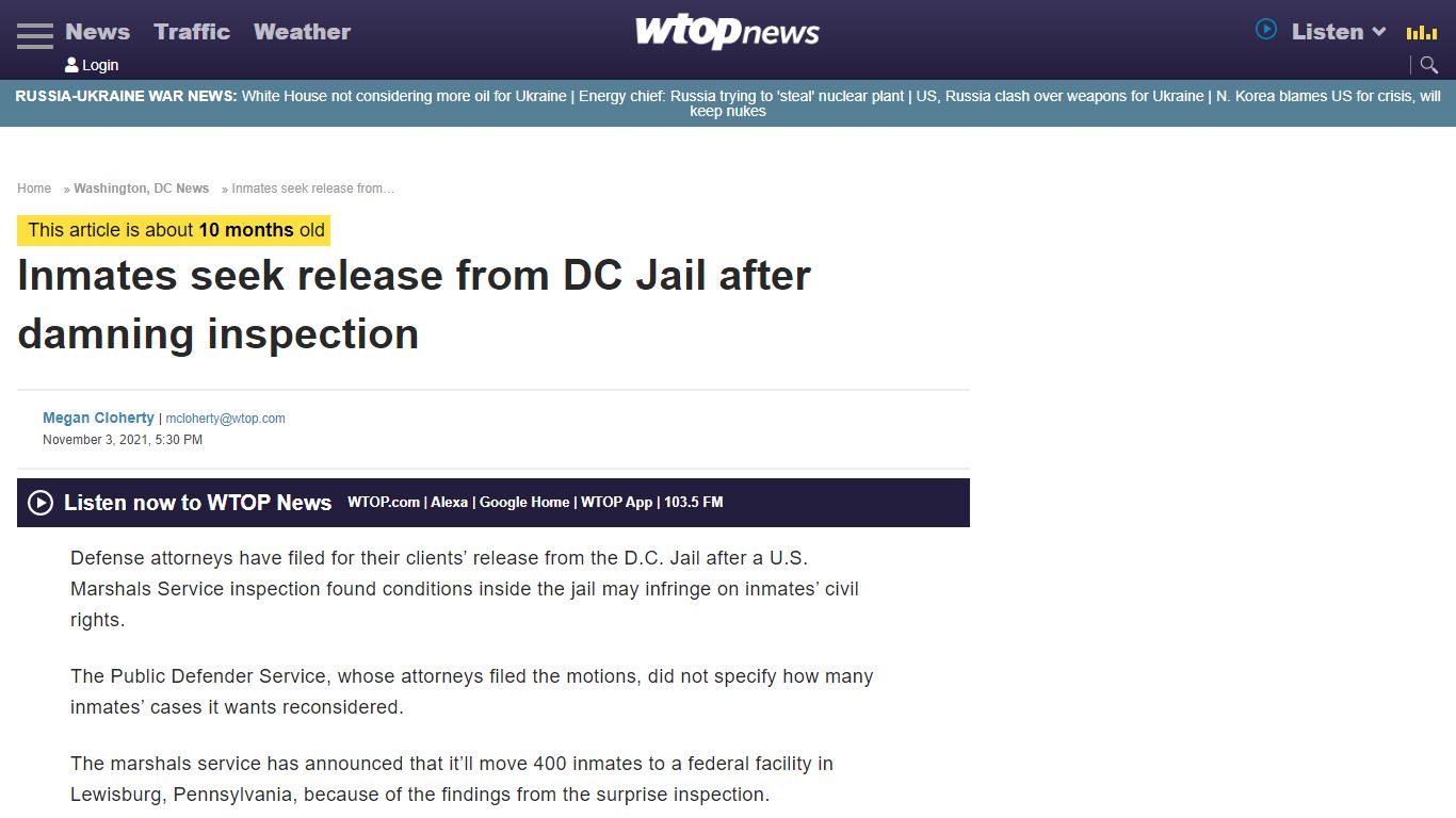 Inmates seek release from DC Jail after damning inspection