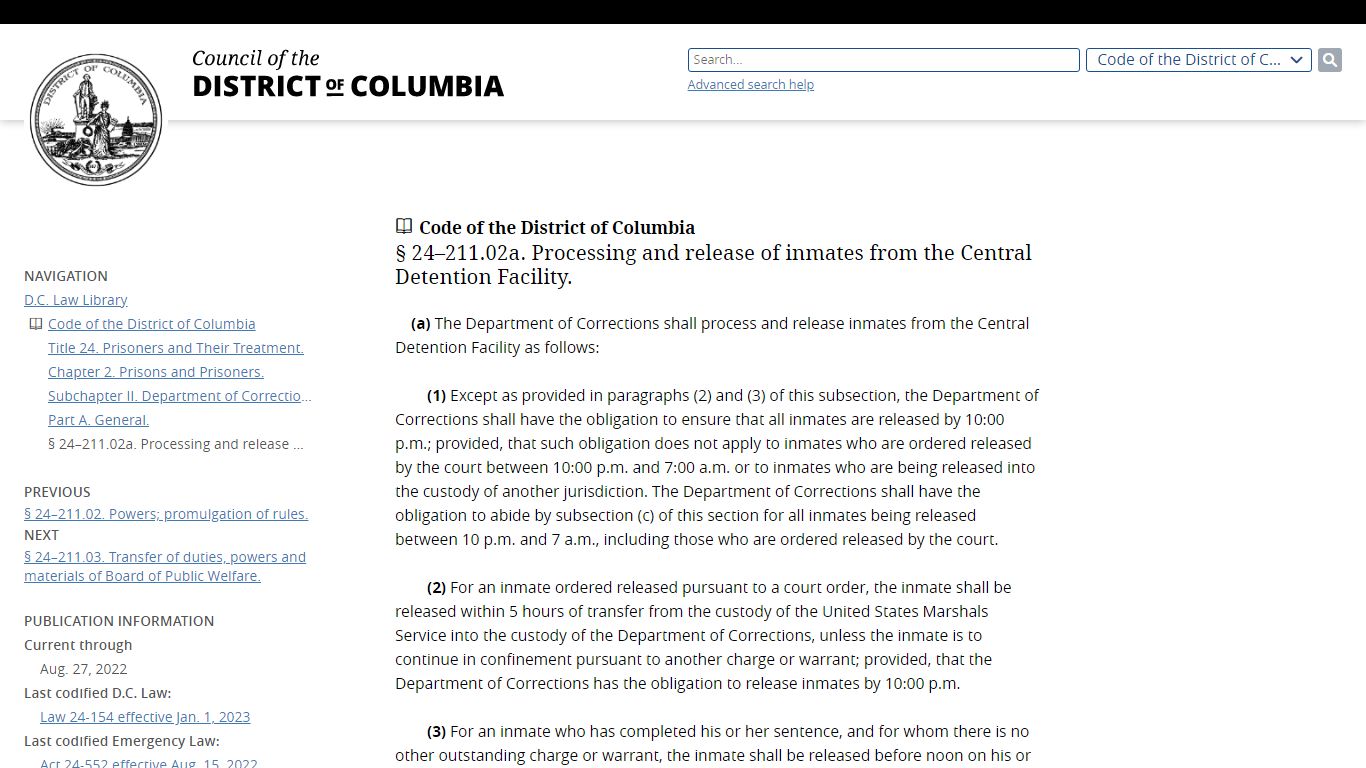 § 24–211.02a. Processing and release of inmates from the Central ...